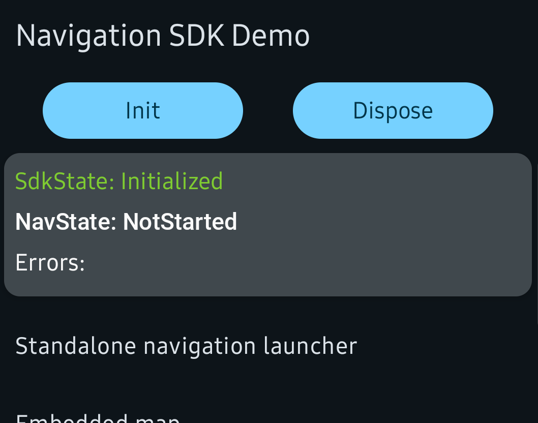 Navigation SDK App initialized